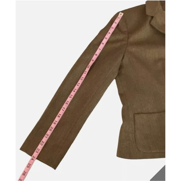 CHAPS Ralph Lauren Tweed Blazer Brown Wool Herringbone Jacket Academia Size 16 - Picture 8 of 16